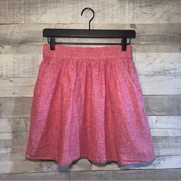 Loft Red Linen Blend Pull On A-Line Skirt - Picture 1 of 6